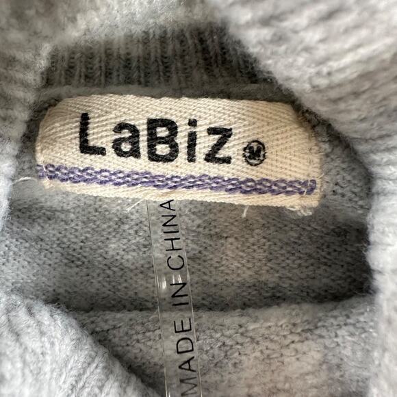 LaBiz Turtleneck Layered Sweater Women's Medium Gray Wool Blend Ruffle Top - Picture 7 of 9